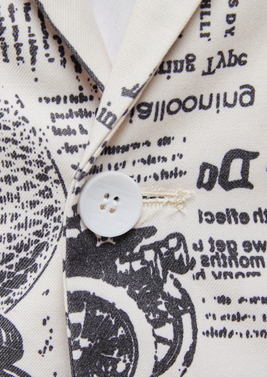 Men's Fashion Newspaper Print Black and White Blazer