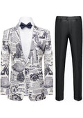 Men's Fashion Newspaper Print Black and White Tuxedo