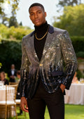 Men's Full Sequin Gold Tassel Navy Tuxedo Jacket for Stage