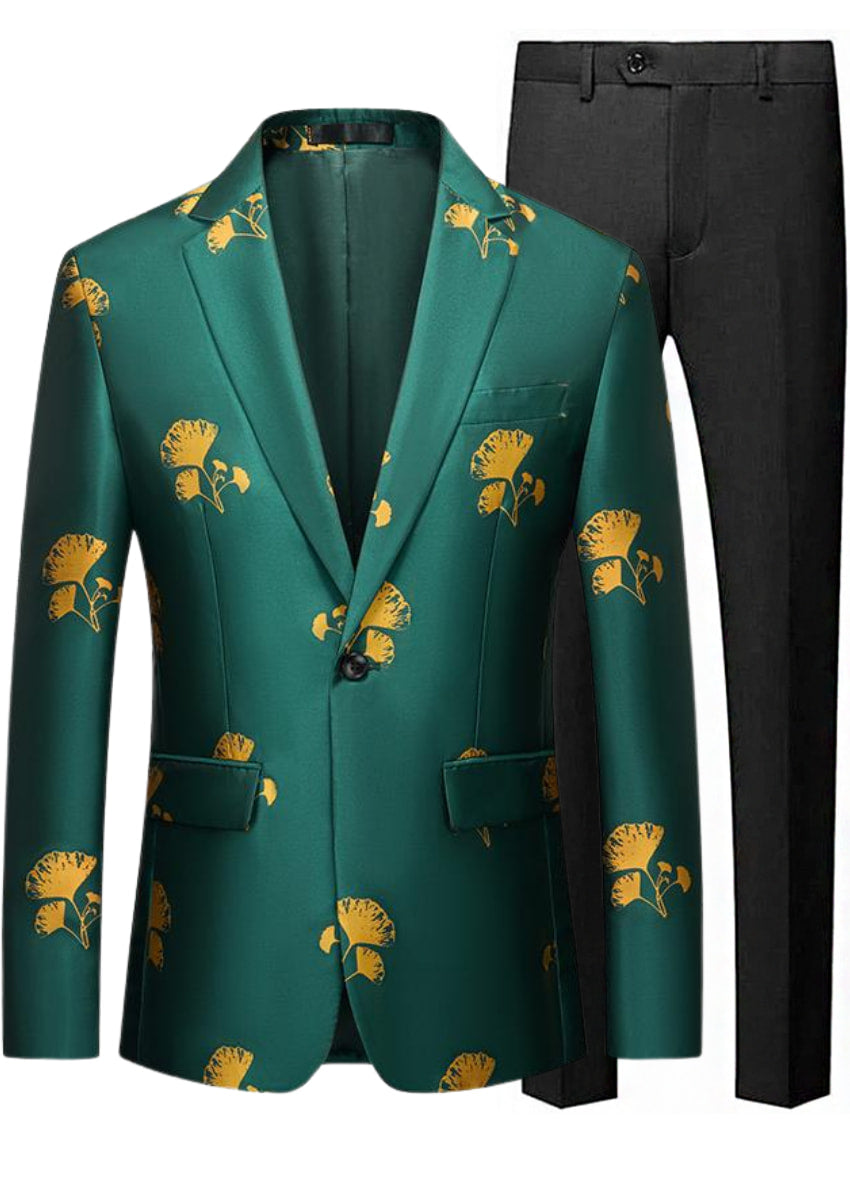 Men's Ginkgo Leaf Green Tuxedo Jacket