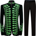 Men's Green Aigillette Decorated Mandarin Collar Black Jacket