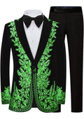 Men's Luxurious Green Embroidery Black Velvet Tuxedo