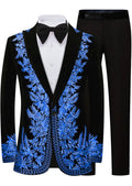 Men's Luxurious Navy Embroidery Black Velvet Tuxedo