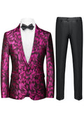 Men's Magenta Plume Jacquard Black Tuxedo Jacket