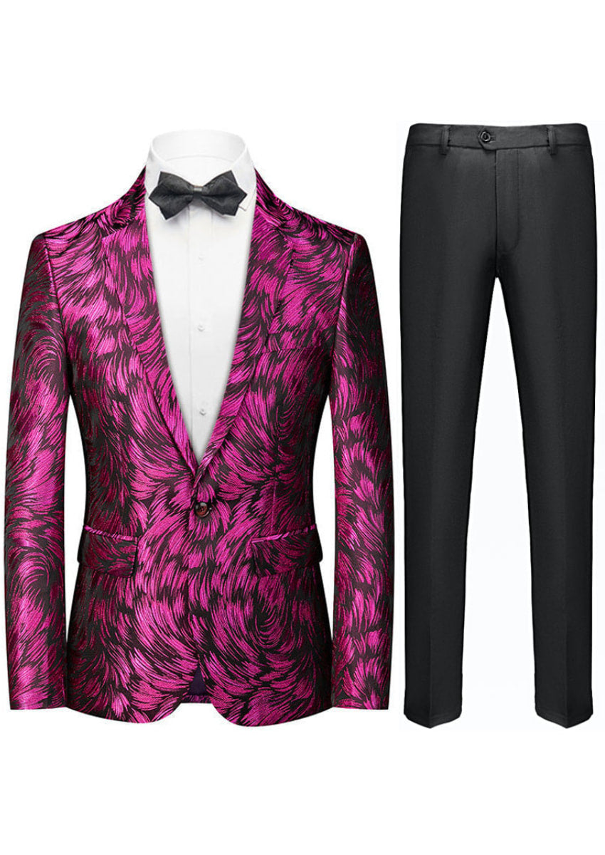 Men's Magenta Plume Jacquard Black Tuxedo Jacket
