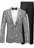 Men's All-over Metallic Silver Sequin Suit Jacket