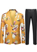 Men's Multi-Color Floral Jacquard Yellow Tuxedo Jacket