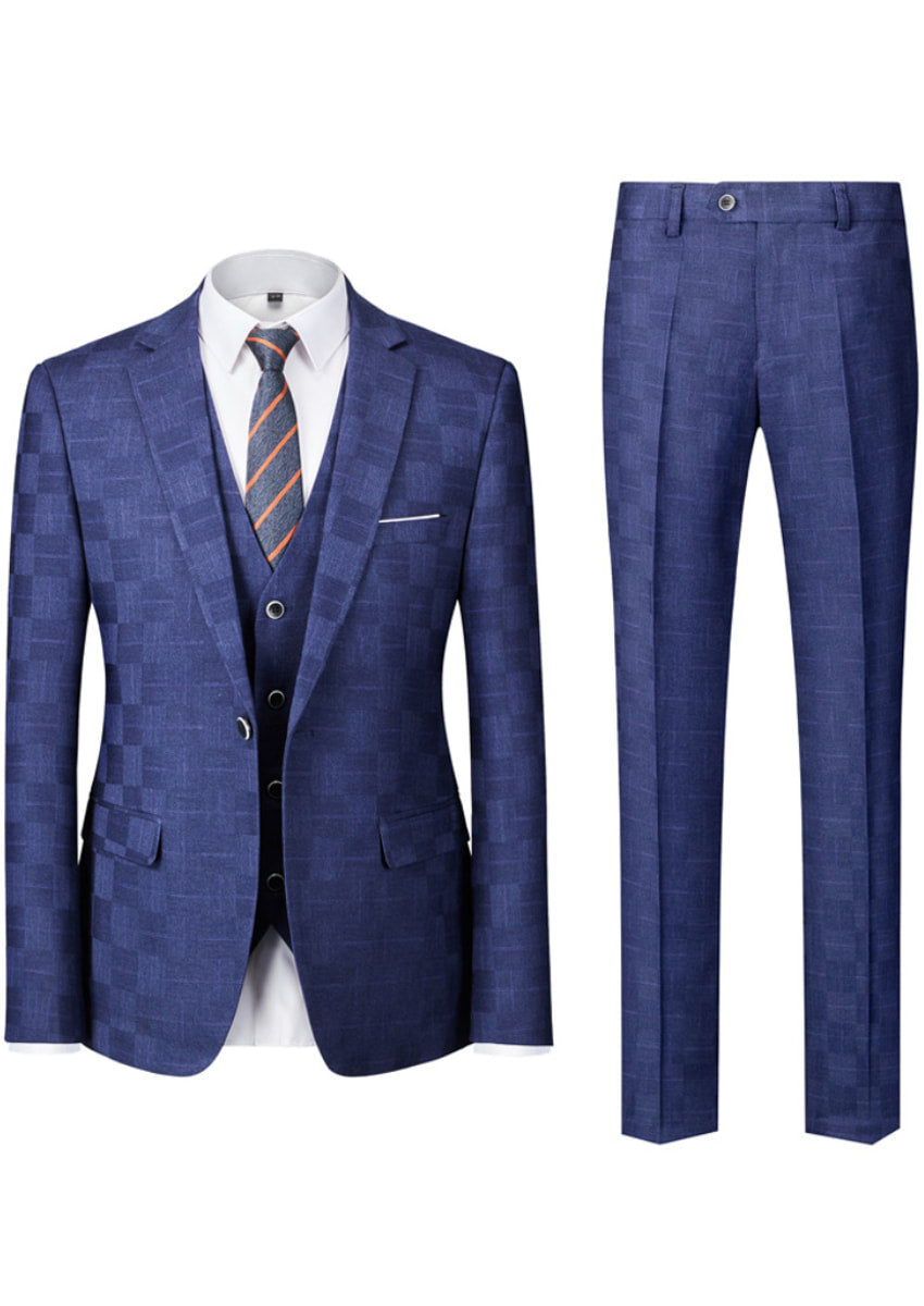 Men’s 3-Piece Slim Fit Classic Navy Subtile Plaid Suit