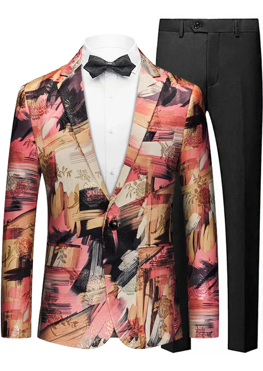 Men's Notch Lapels Fashion Color Graffiti Suit