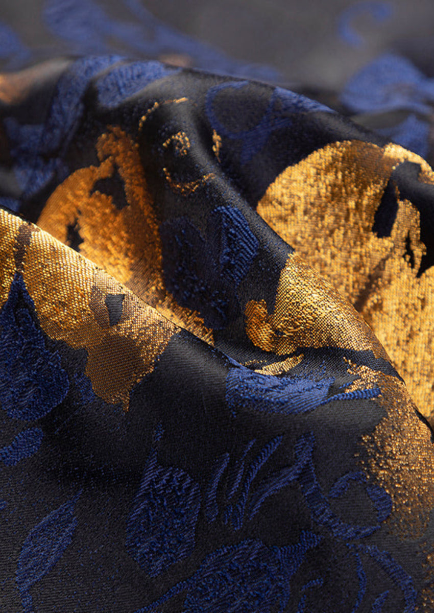 Men's Oil Painting Style Gold and Blue Floral Embroidered Tuxedo Jacket