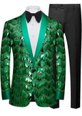 Men's One-Button Geometric Sequin Green Jacket