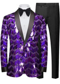 Men's One-Button Geometric Sequin Purple Jacket