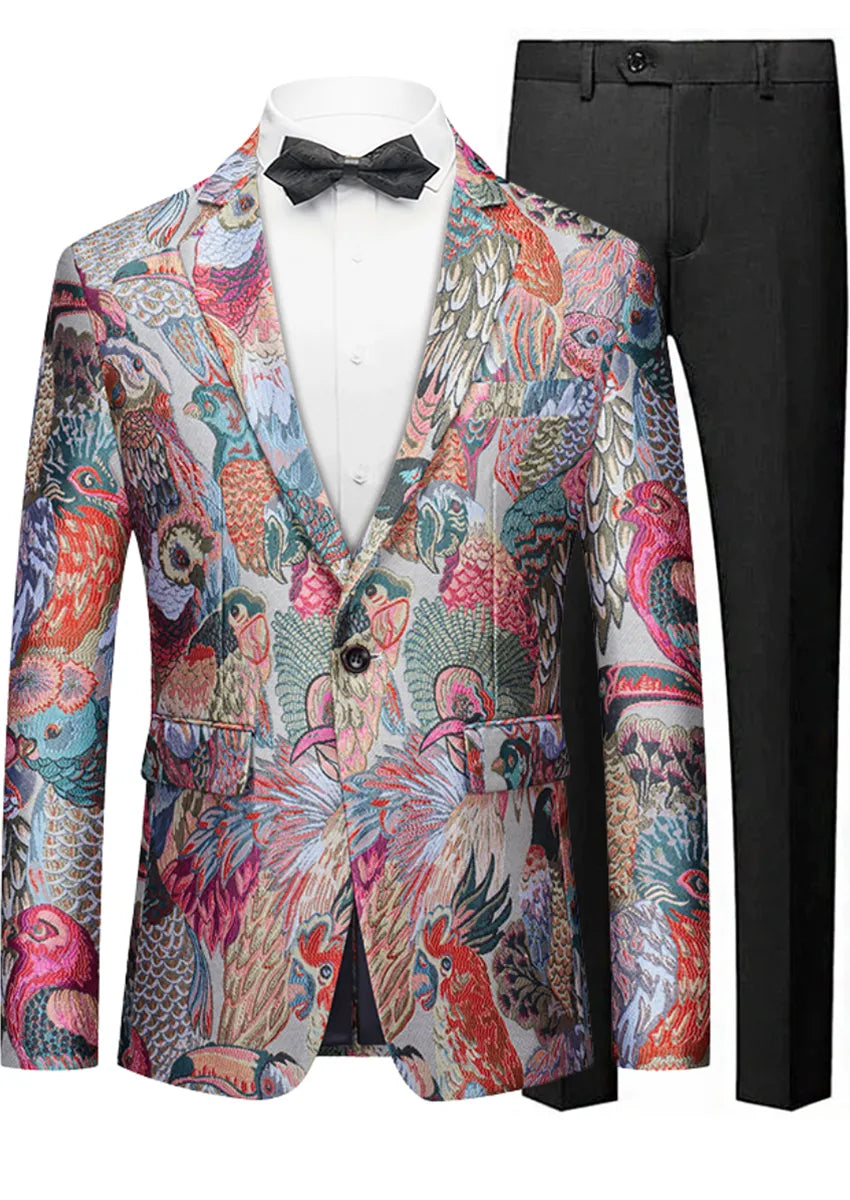 Men's One-Button Peacock Jacquard Multi-color Jacket