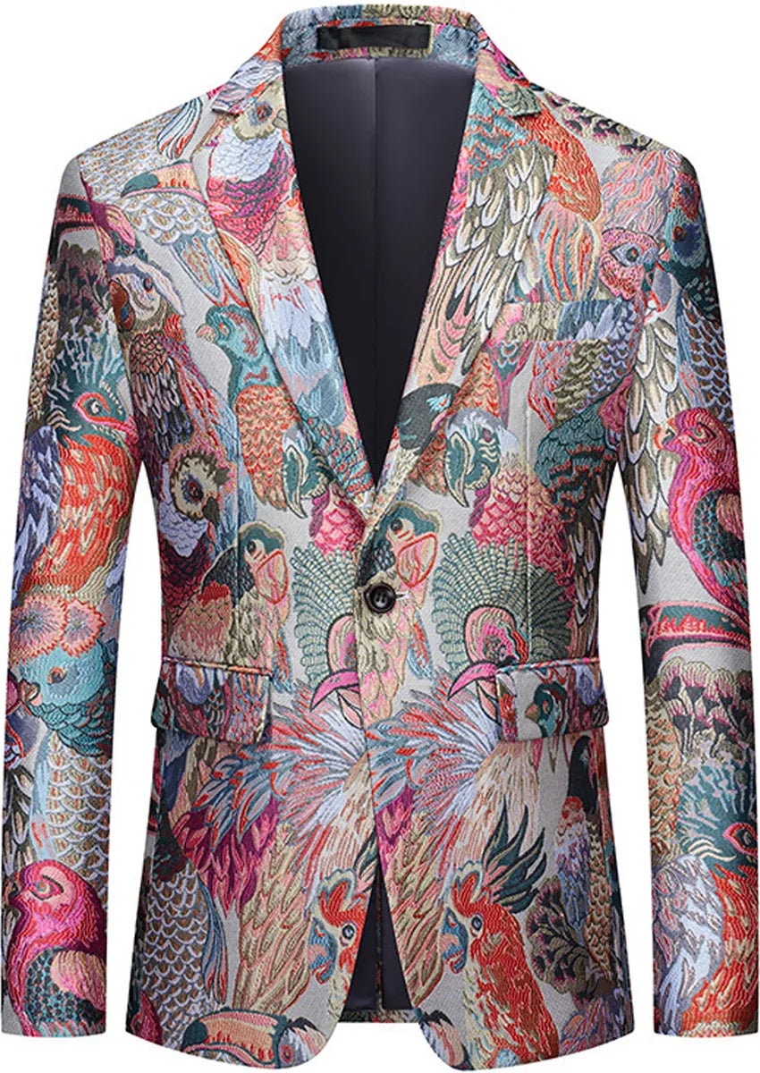 Men's One-Button Peacock Jacquard Multi-color Jacket