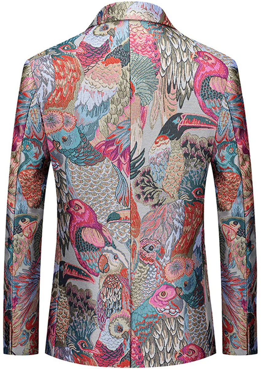 Men's One-Button Peacock Jacquard Multi-color Jacket