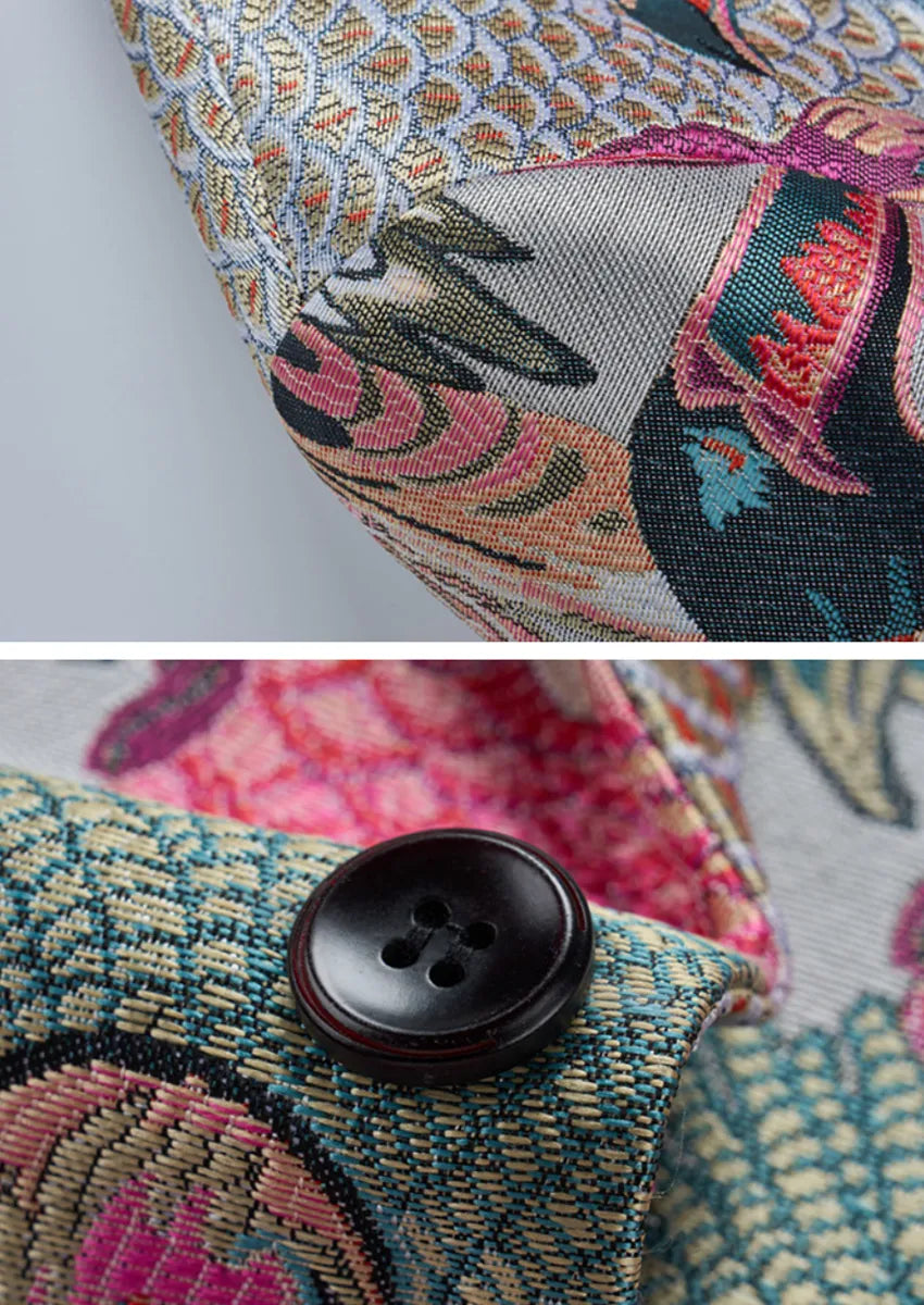 Men's One-Button Peacock Jacquard Multi-color Jacket
