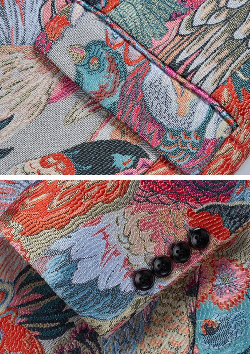 Men's One-Button Peacock Jacquard Multi-color Jacket