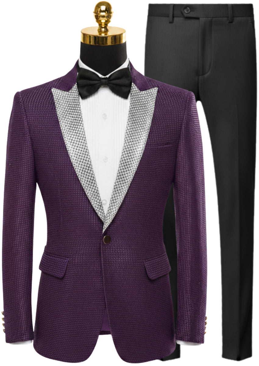 Men’s One-Button Slim Fit Sequin Purple Tuxedo