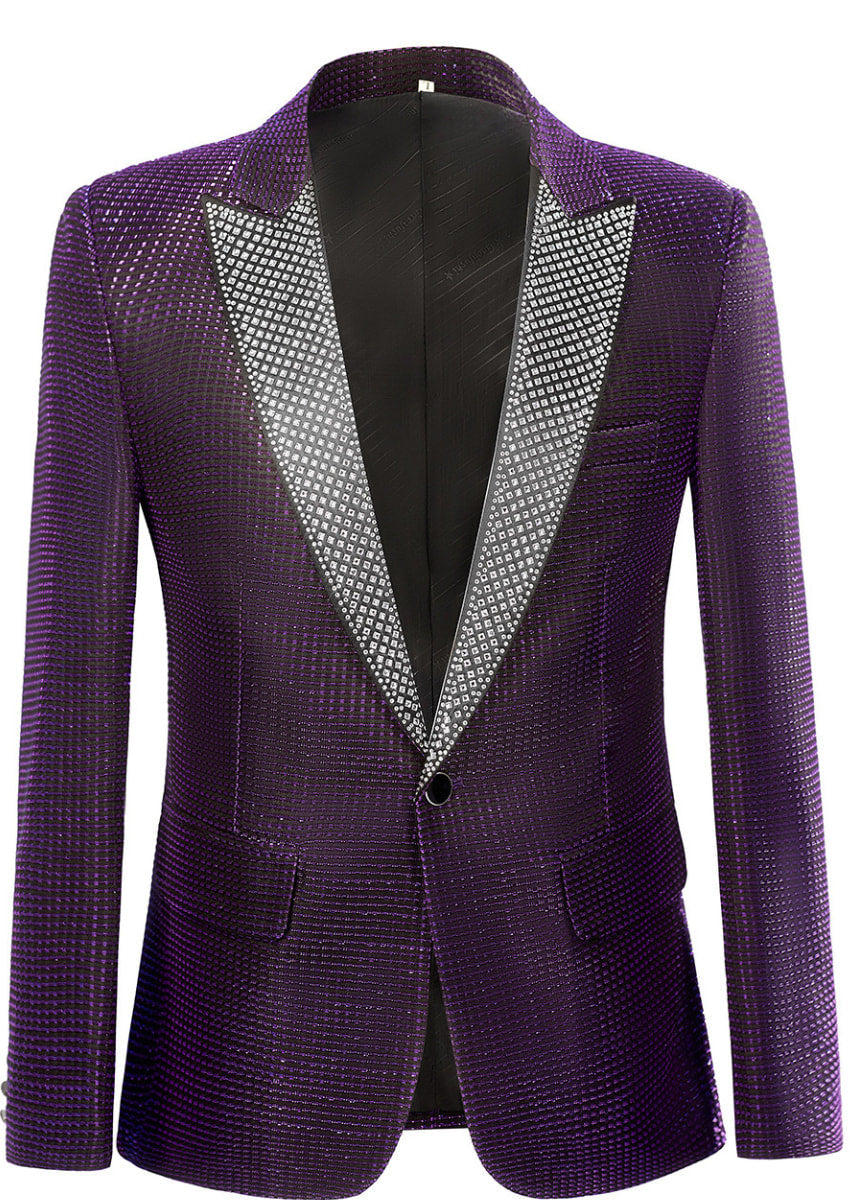 Men’s One-Button Slim Fit Sequin Purple Tuxedo