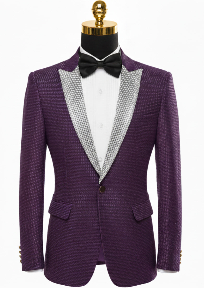 Men’s One-Button Slim Fit Sequin Purple Tuxedo