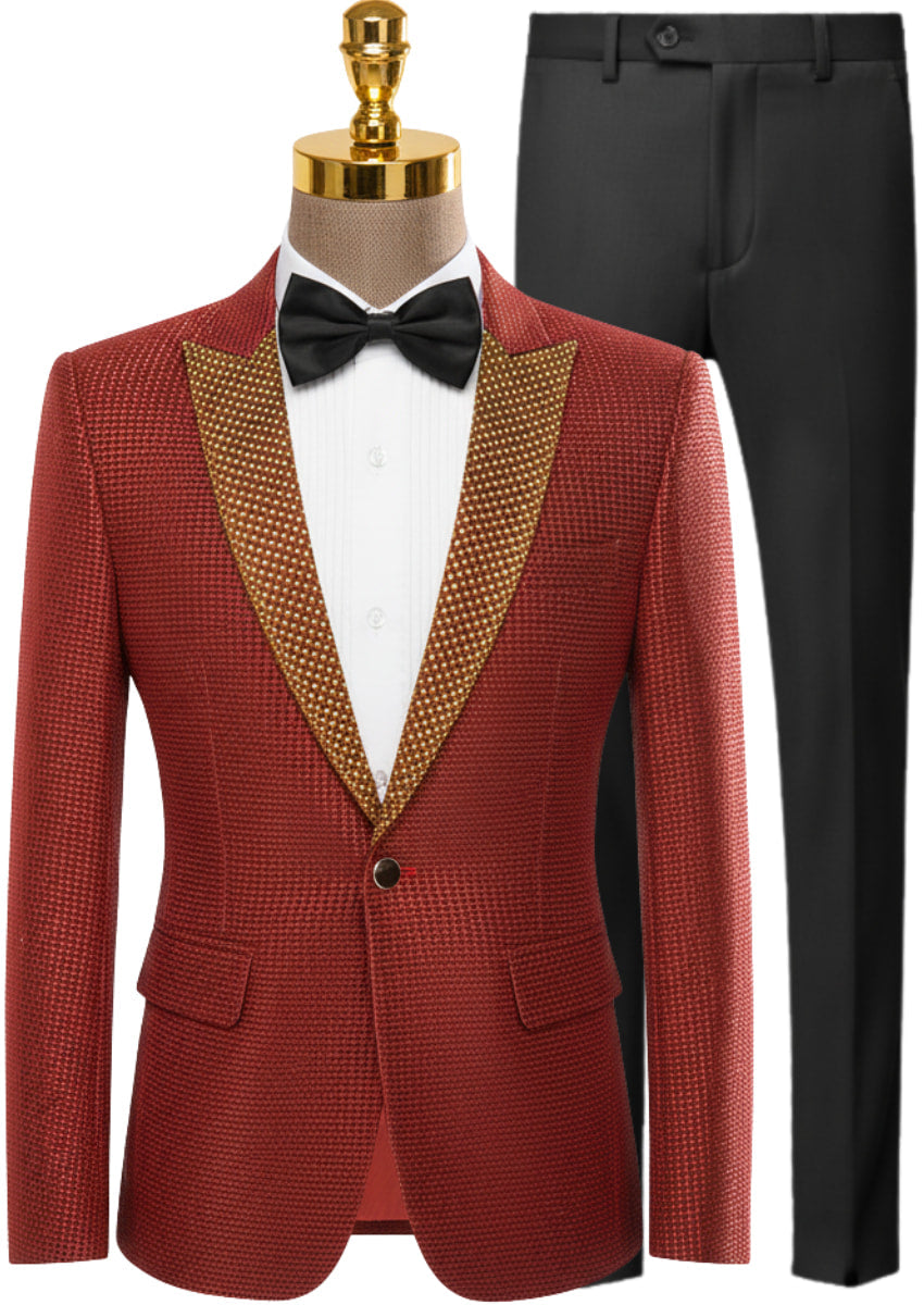Men’s One-Button Slim Fit Red Sequin Jacket