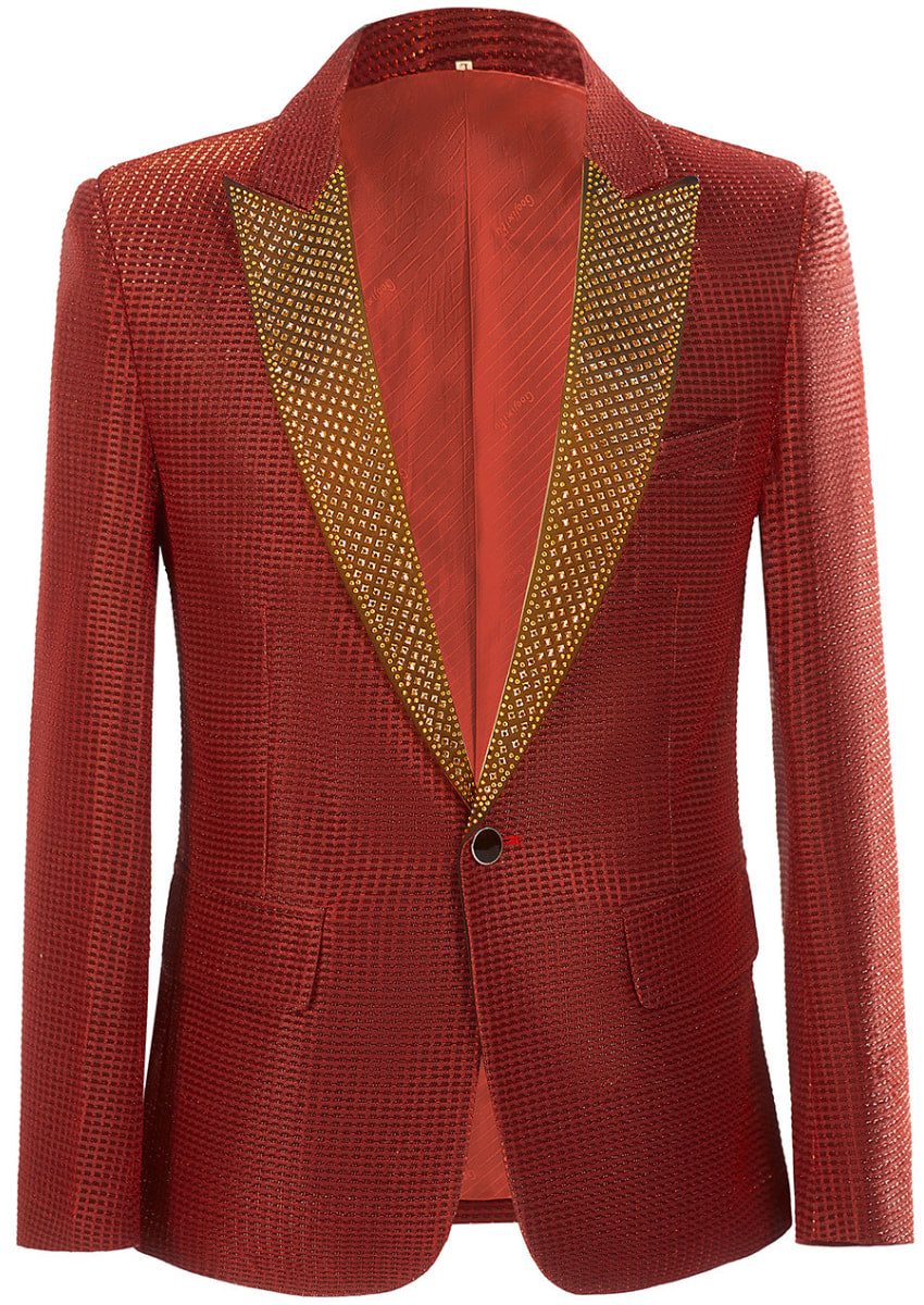 Men’s One-Button Slim Fit Red Sequin Jacket