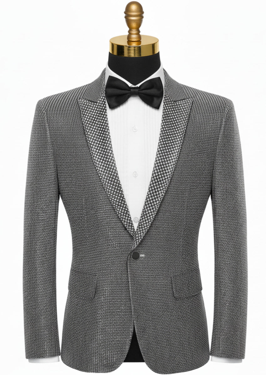 Men’s One-Button Slim Fit  Sequin Silver Tuxedo