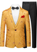 Men's One Buttom Slim Fit Butterfly Jacquard Yellow Jacket