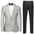Men's Peak Lapel One Button Jacquard Silver Tuxedo