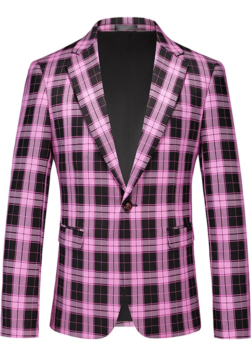 Men's Plaid Slim Fit Purple and Black Plaid Blazer