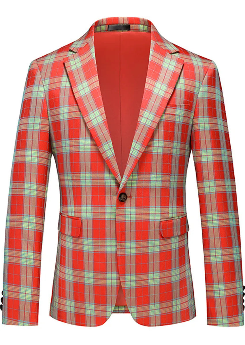 Men's Plaid Slim Fit Red and Mint Check Suit