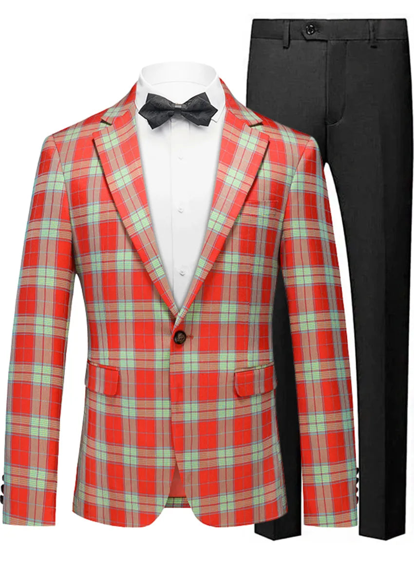 Men's Plaid Slim Fit Red and Mint Check Suit