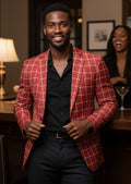 Men’s Red Plaid One Button Casual Blazer