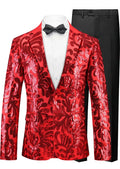 Men's Notch Lapel Embroidered Paisley Red Sequin Suit