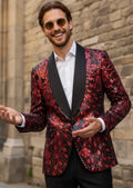 Men's Sequin Blazer Red Falling Stars