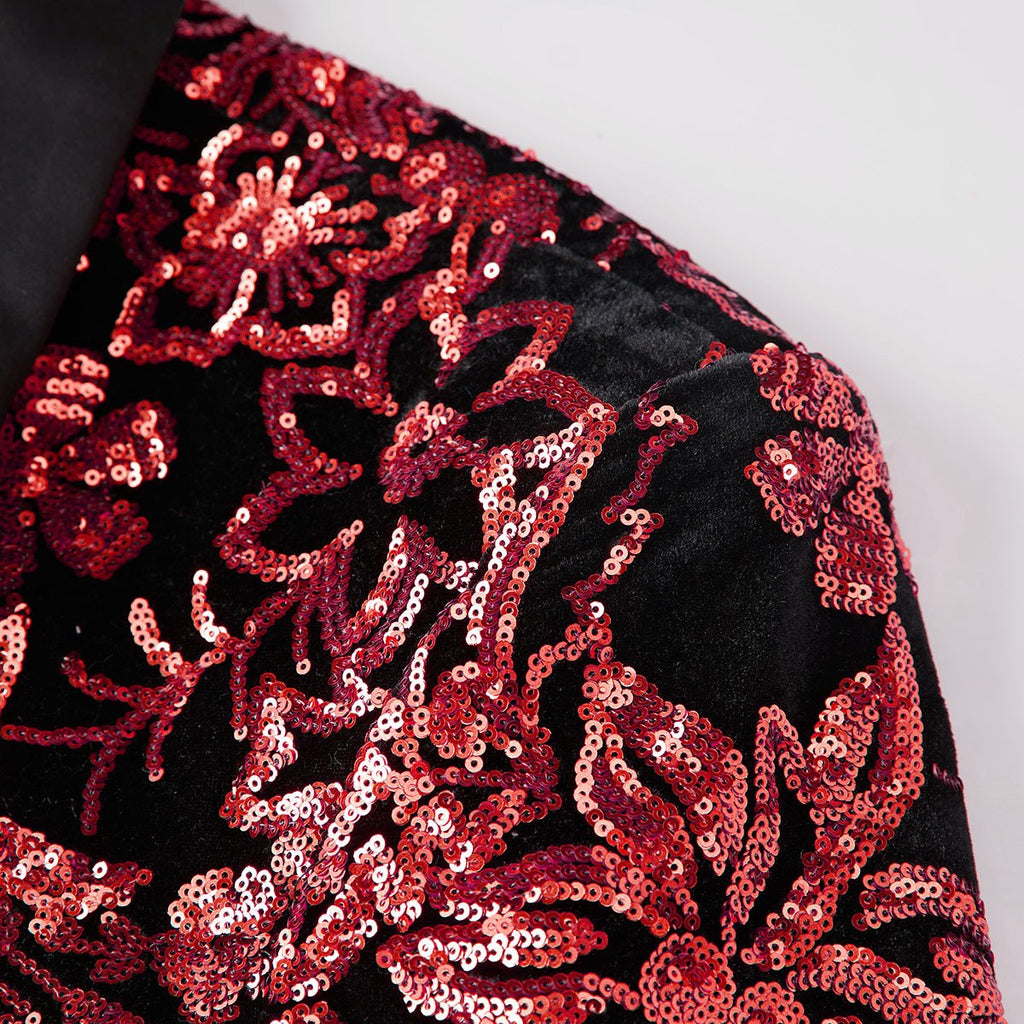 Men's Sequin Blazer Red Falling Stars