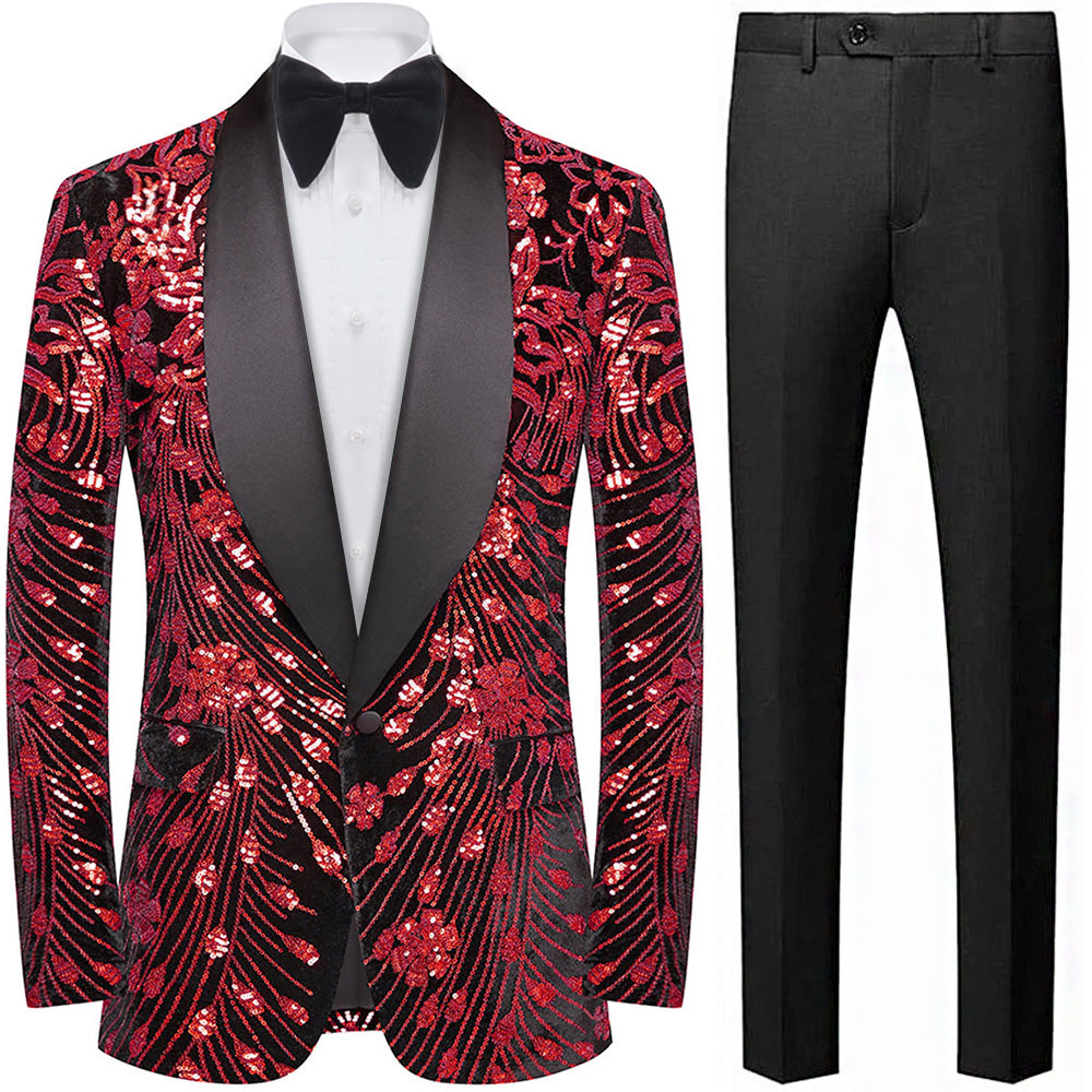 Men's Sequin Blazer Red Falling Stars