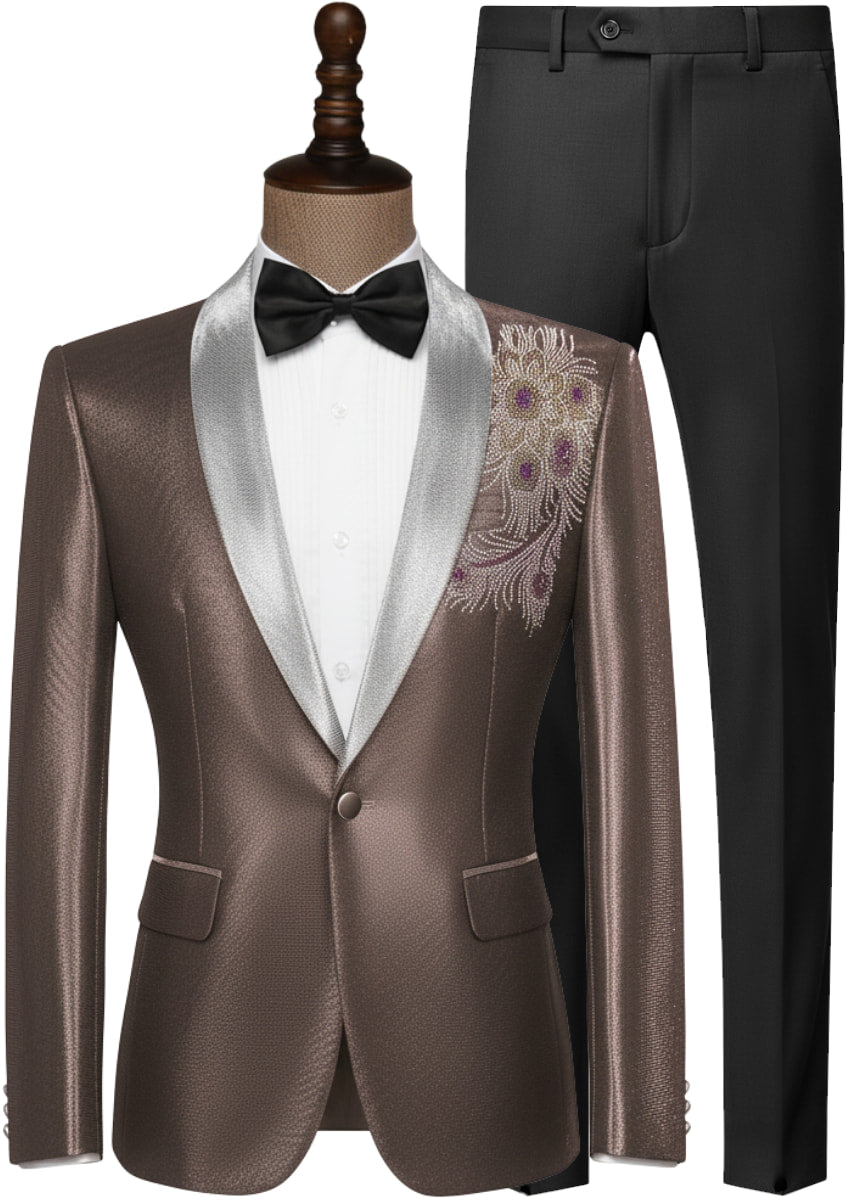 Men's Sequin Embroidered Shawl Lapel Red Tuexdo