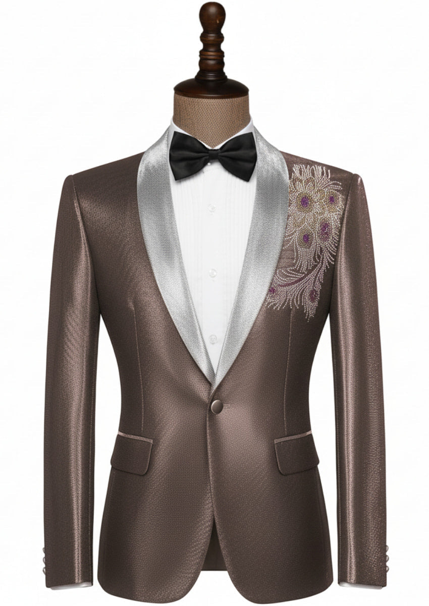 Men's Sequin Embroidered Shawl Lapel Red Tuexdo
