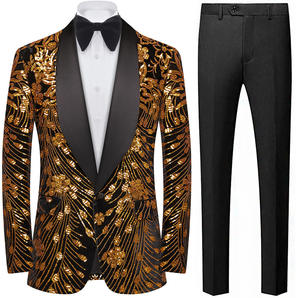 Men's Sequin Tuxedo Golden Falling Stars