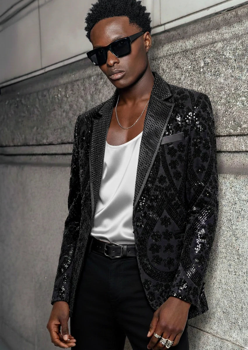 Men's Starry Sequin Black Luxury Tuxedo