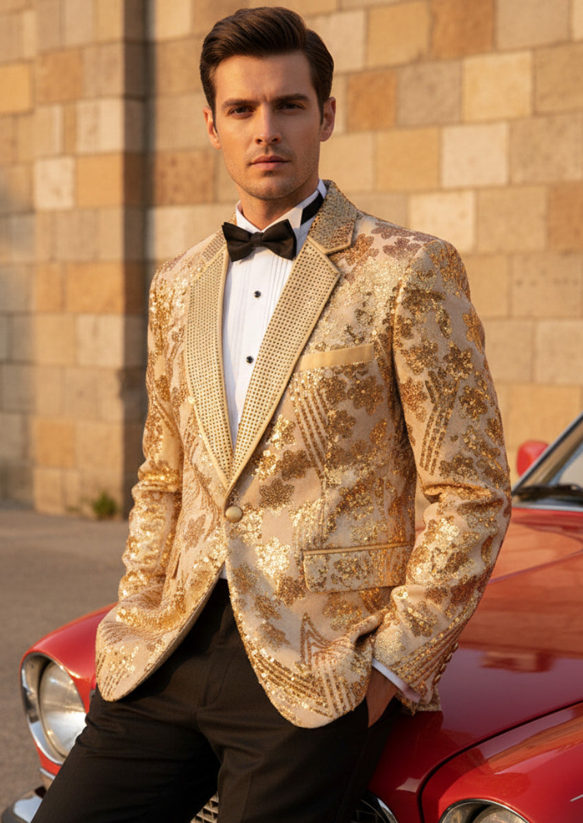 Men's  Sequin Six-pointed Star Golden Luxury Jacket