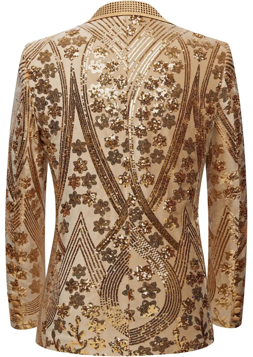 Men's  Sequin Six-pointed Star Golden Luxury Tuxedo