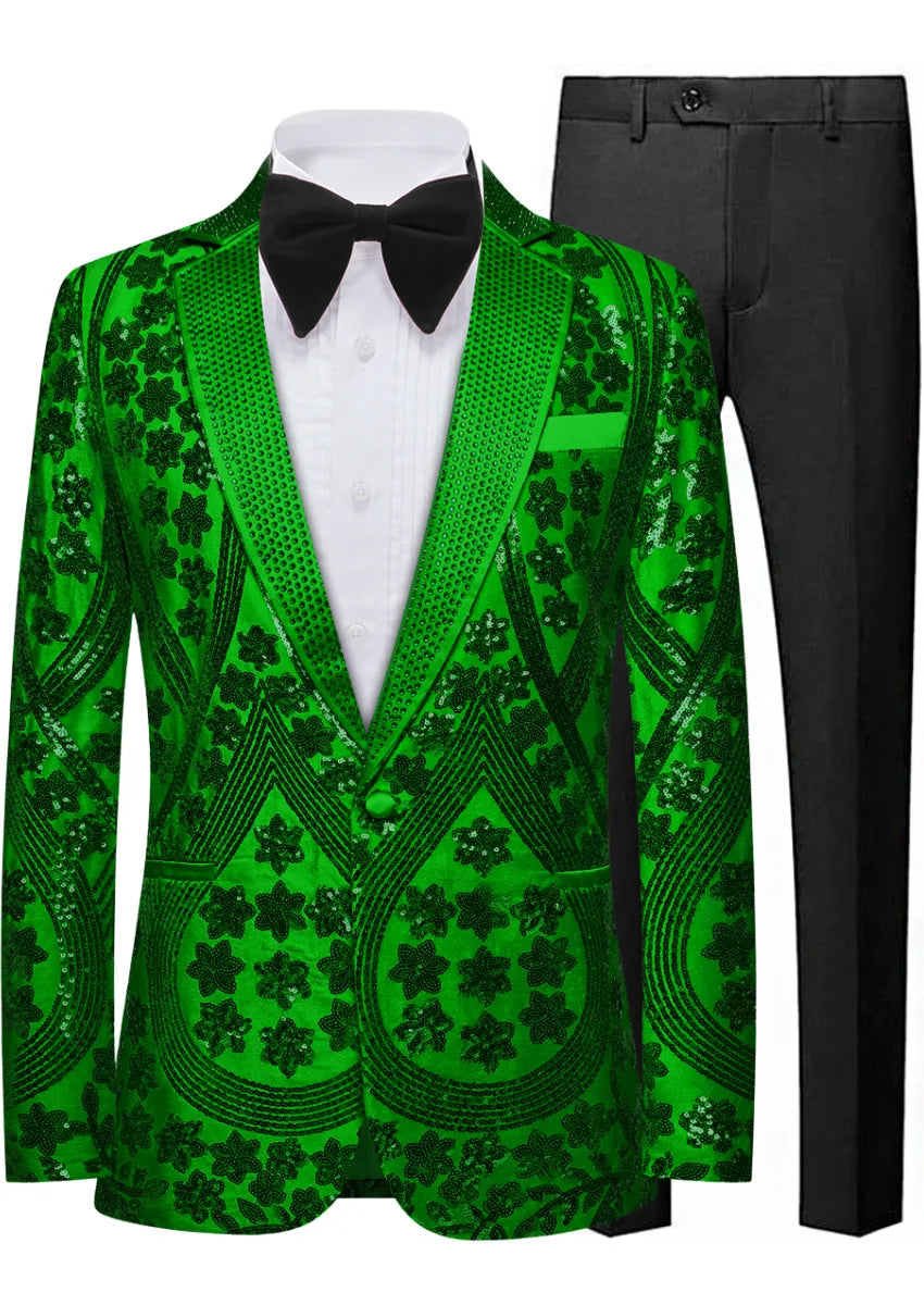 Men's Sequin Six-pointed Star Green Luxury Blazer