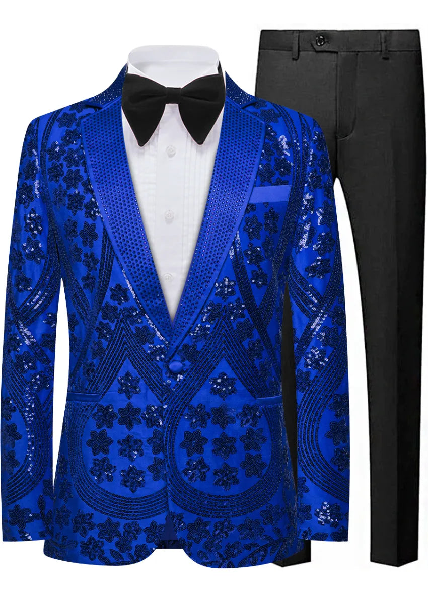 Men's Sequin Six-pointed Star Navy Luxury Tuxedo
