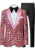 Men's Sequin Six-pointed Star Pink Luxury Tuxedo