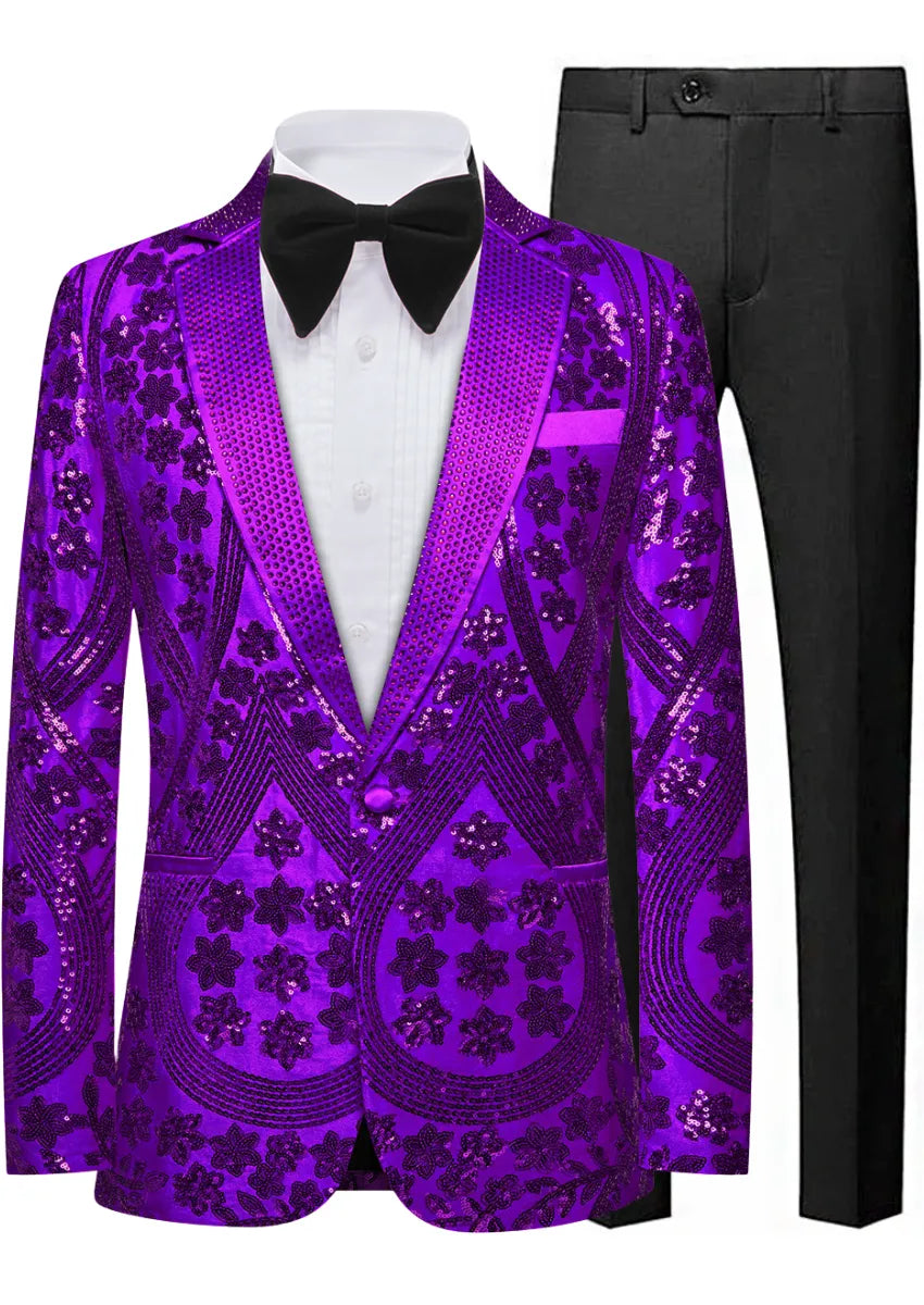 Men's Sequin Six-pointed Star Purple Luxury Tuxedo