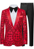 Men's Sequin Six-pointed Star Red Luxury Tuxedo