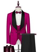 Men's Shawl Collar 3-Piece Jacquard Magenta Tuxedo
