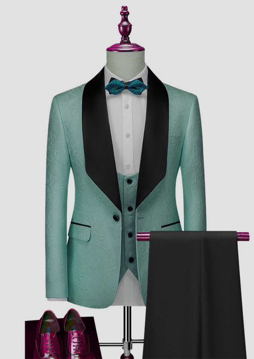 Men's Shawl Collar 3-Piece Jacquard Mint Green Tuxedo
